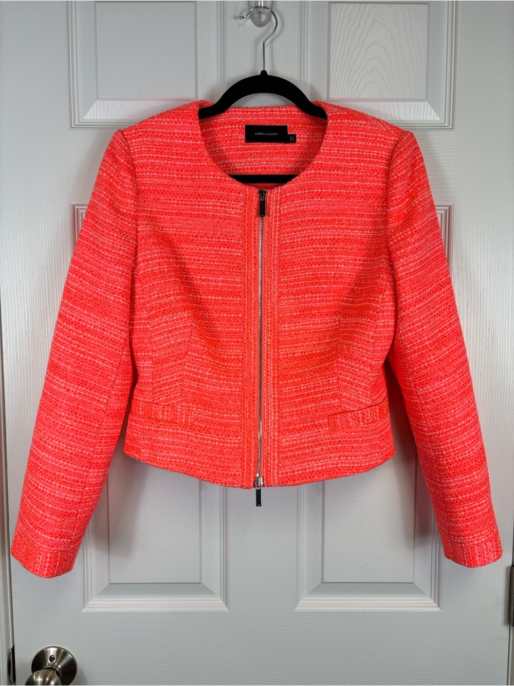 Karen Millen neon coral tweed blazer sz 6